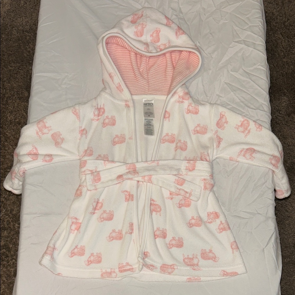 Carter's White and Pink Elephant Print Kids Robe